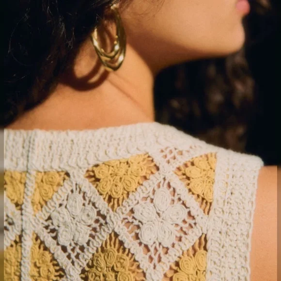 🌻🐝Sézane MARIE DRESS Crochet Floral Dress in Ecru/Yellow - Picture 3 of 10